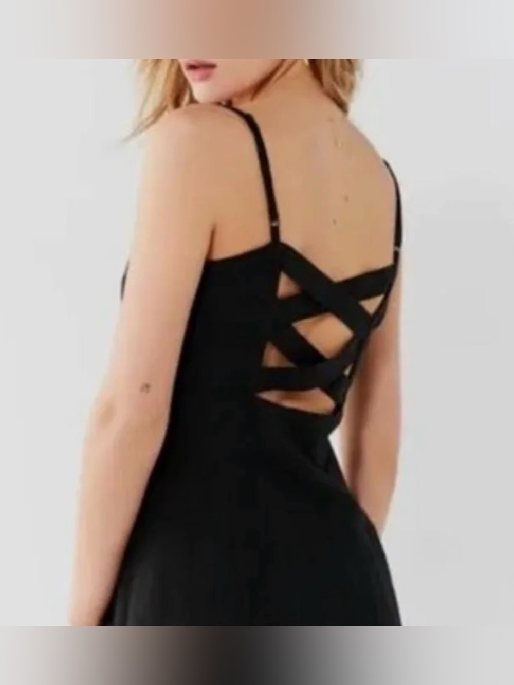 Urban Outfitters Button Down Strappy Back Linen Dress, Black Medium